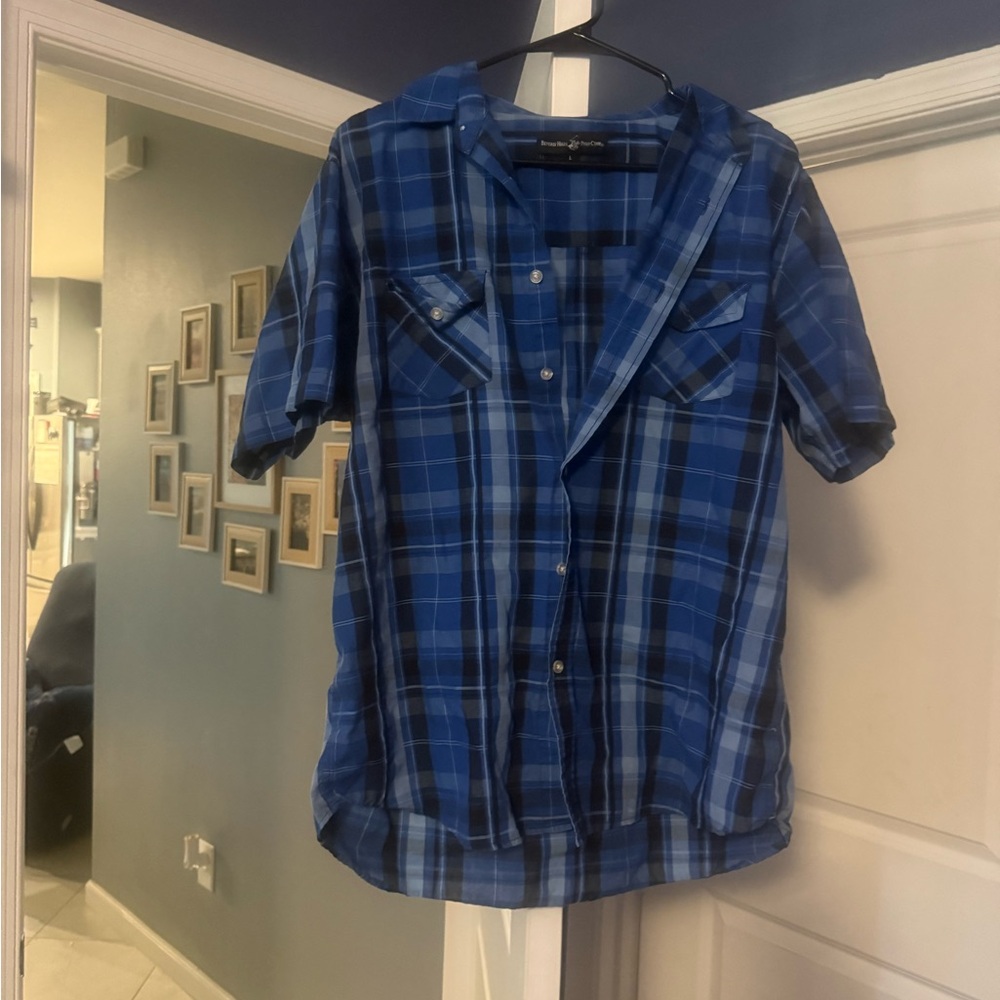 Men's Blue Plaid Button-Down Shirt